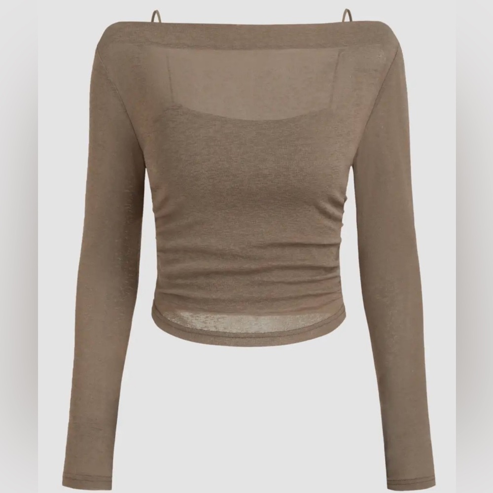 Cider Taupe Long Sleeve Crop Top